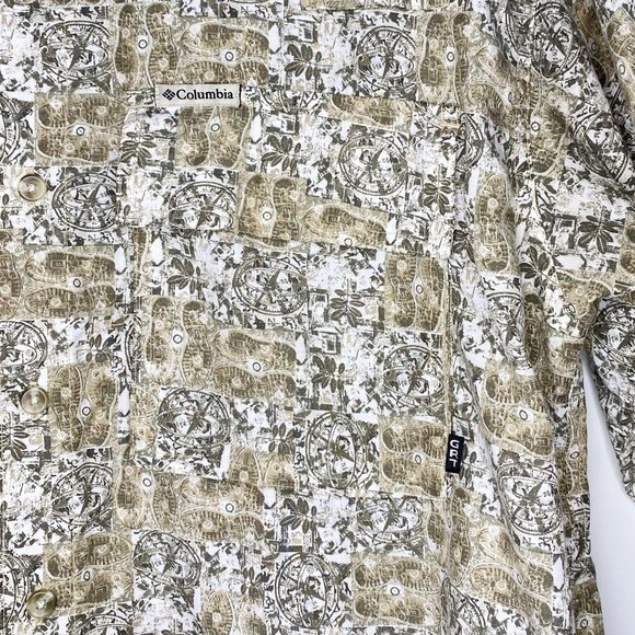 Columbia Mens Green Hawaiian Marlin Fish Button Up Camp Shirt Size Large - Picture 4 of 9